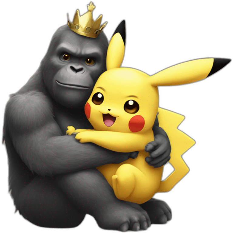 Pikachu cuddling king kong emoji