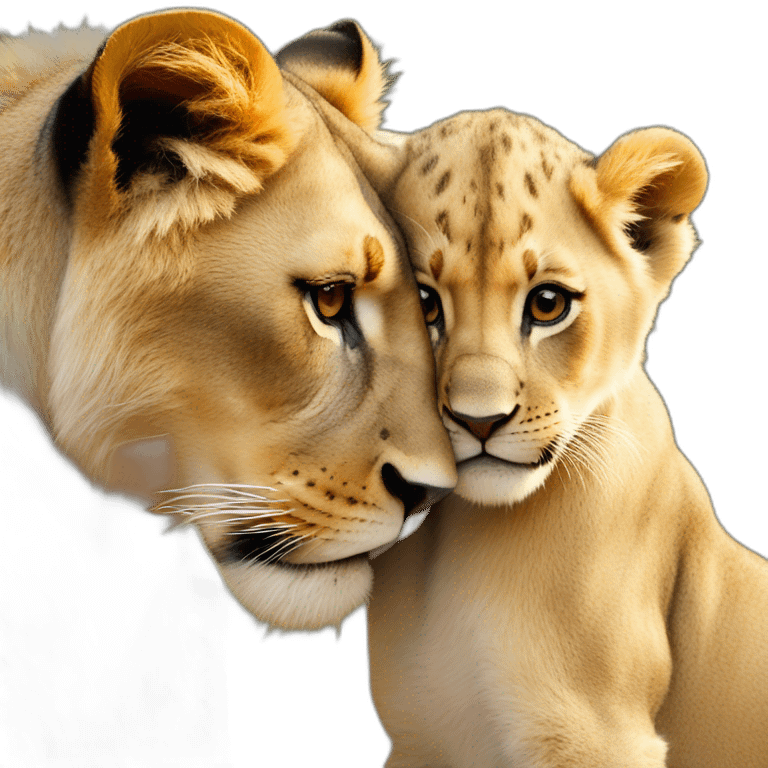 A lion cub giving a kiss to a lioness emoji