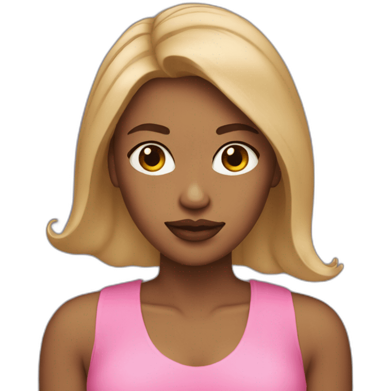 Tan woman with middle parted dark blonde and pink lipss emoji