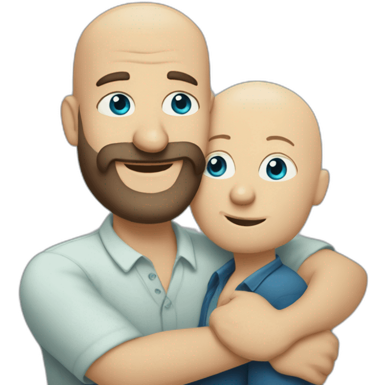 Tall Hungarian blond blue eyes bald bearded man hugs African bald  bearded 50s man emoji