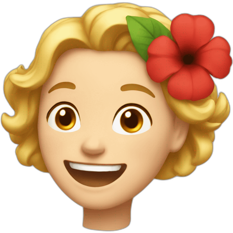 Woman with a red flowers in her hair laughing emoji