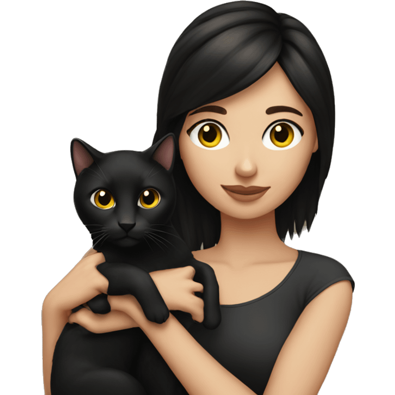 brunette with black cat emoji