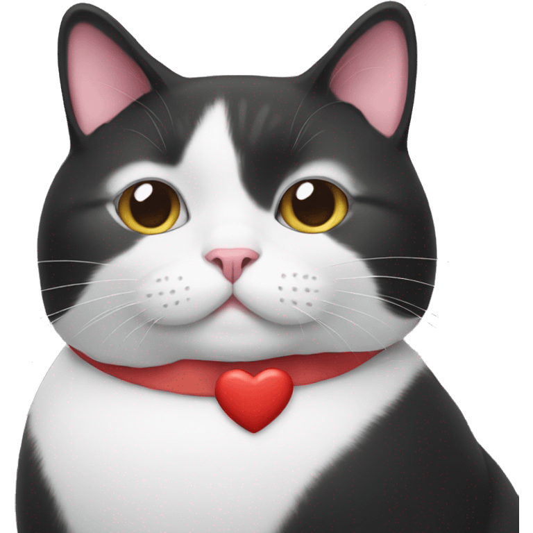 Fat Tuxedo cat with heart emoji