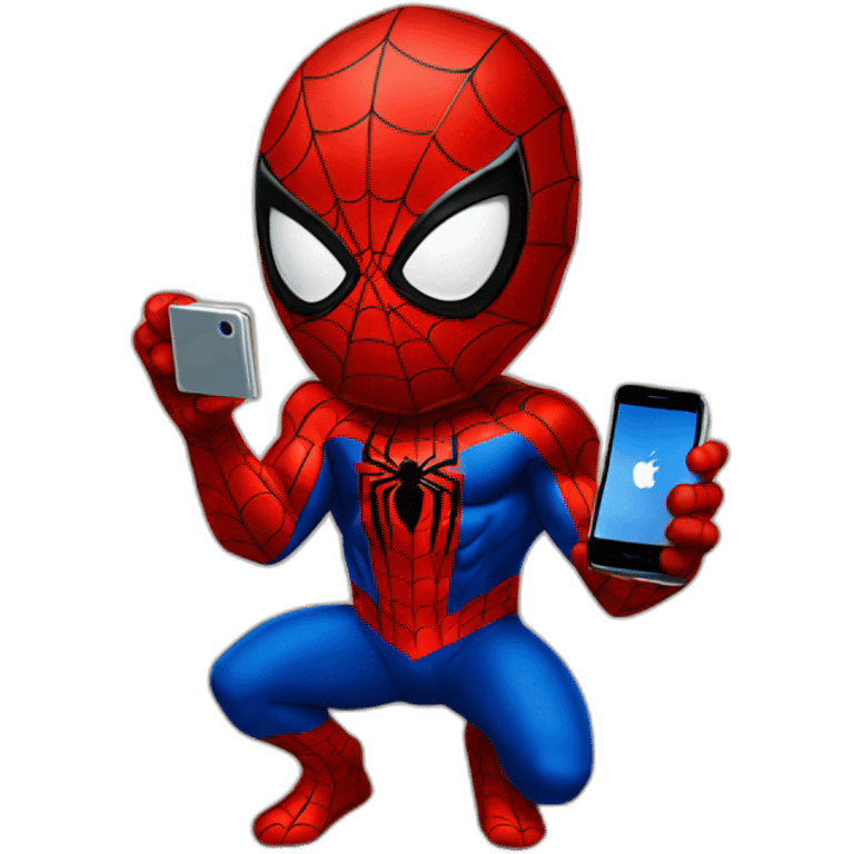 spiderman holding iphone emoji