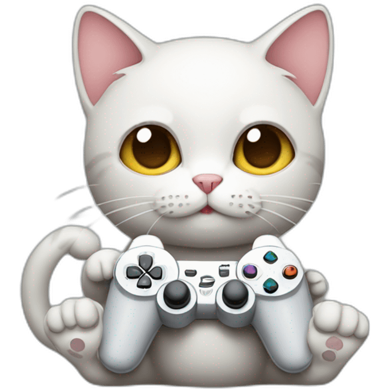 Cute cat holding a ps controller and playing video games emoji