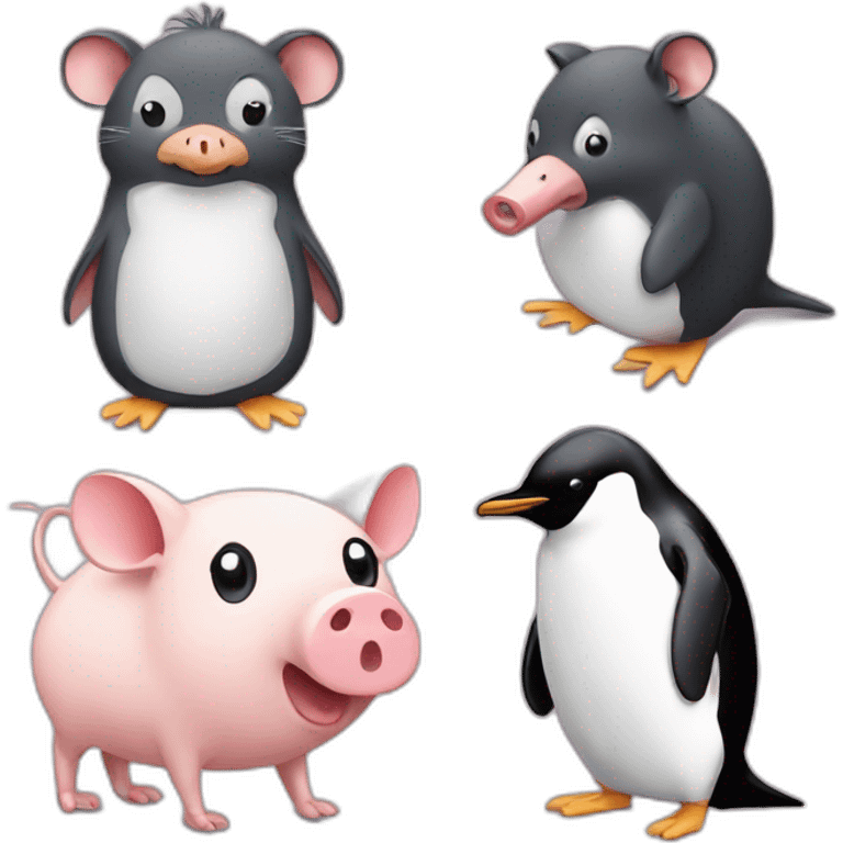 Mouse with penguin and two pigs emoji