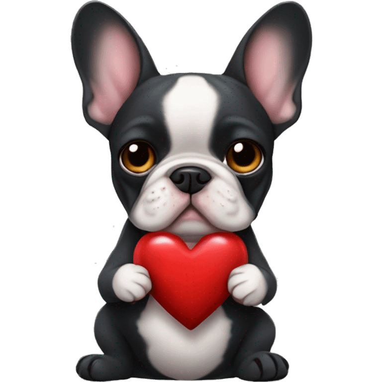 French bulldog dark holding a heart emoji