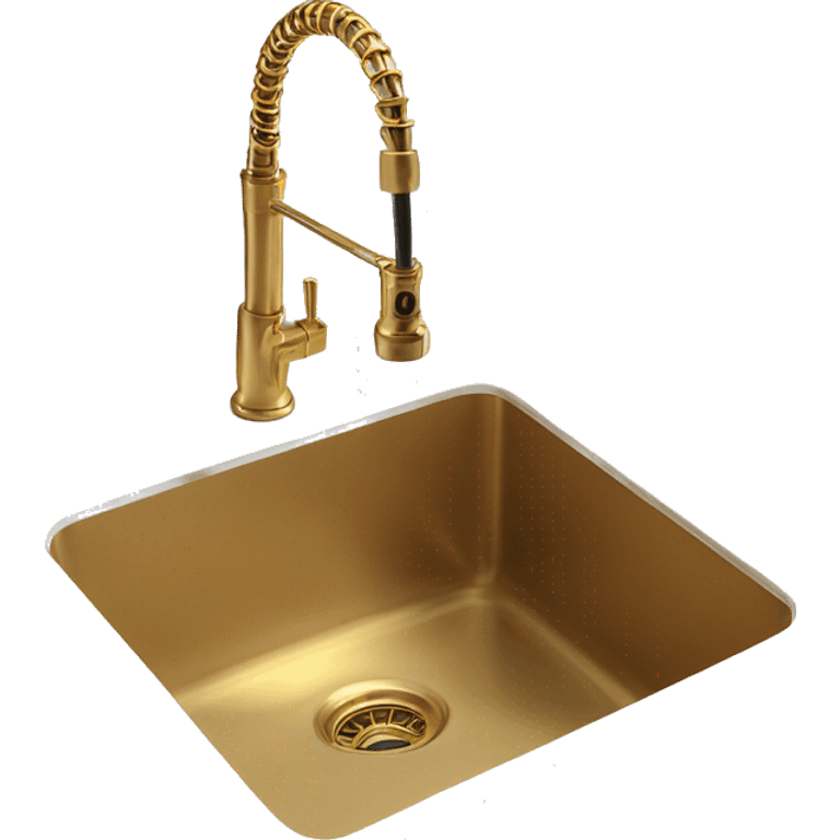 Realistic eye level gold kitchen sink with faucet. emoji