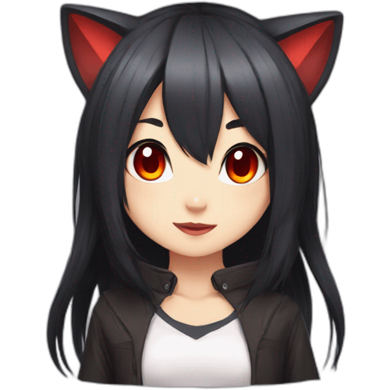 anime cat girl with red eyes and dark hair emoji