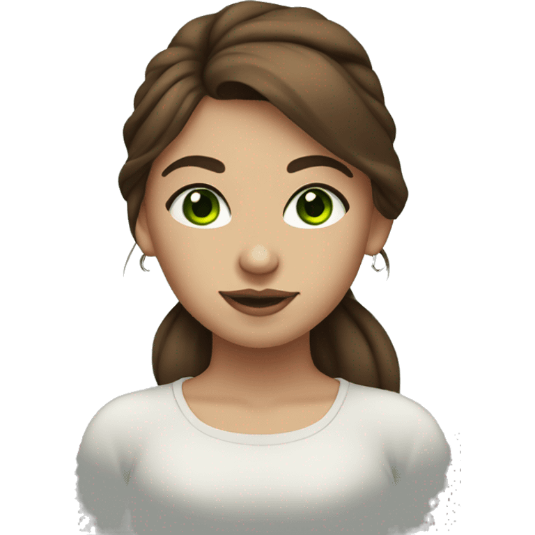 Girl with brown hair, green eyes , and a septum piercing emoji