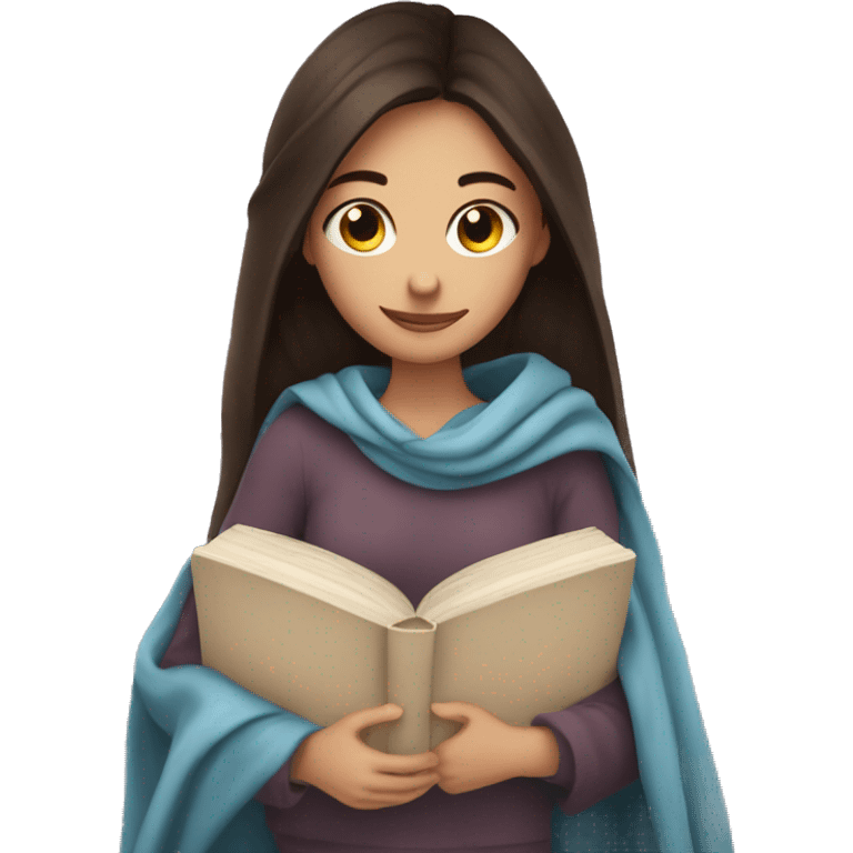 beautiful brunette girl hugging a book under a blanket emoji