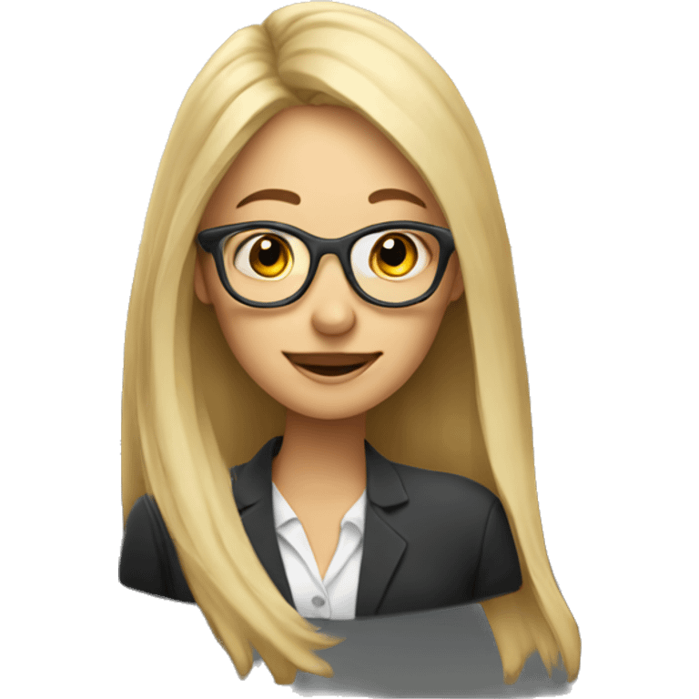 Long blonde hair girl marketing mentor wearing glasses and laptop emoji