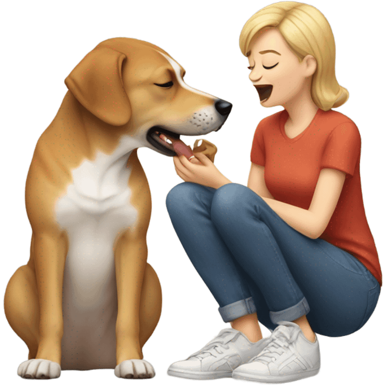 a dog licking owners foot emoji