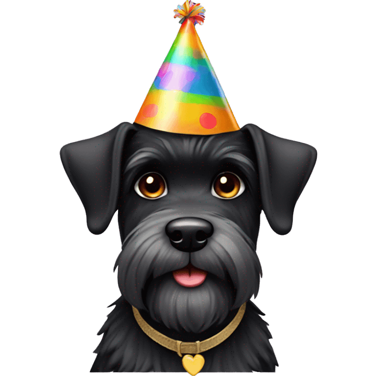 All black schnauzer with birthday hat emoji