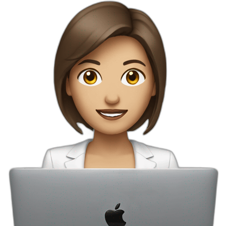 a woman holding a megaphone and a macbook, brown hair emoji