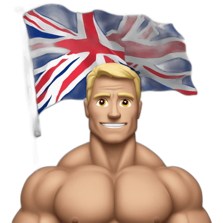 a bodybuilder driving a car with the uk flag on it* emoji