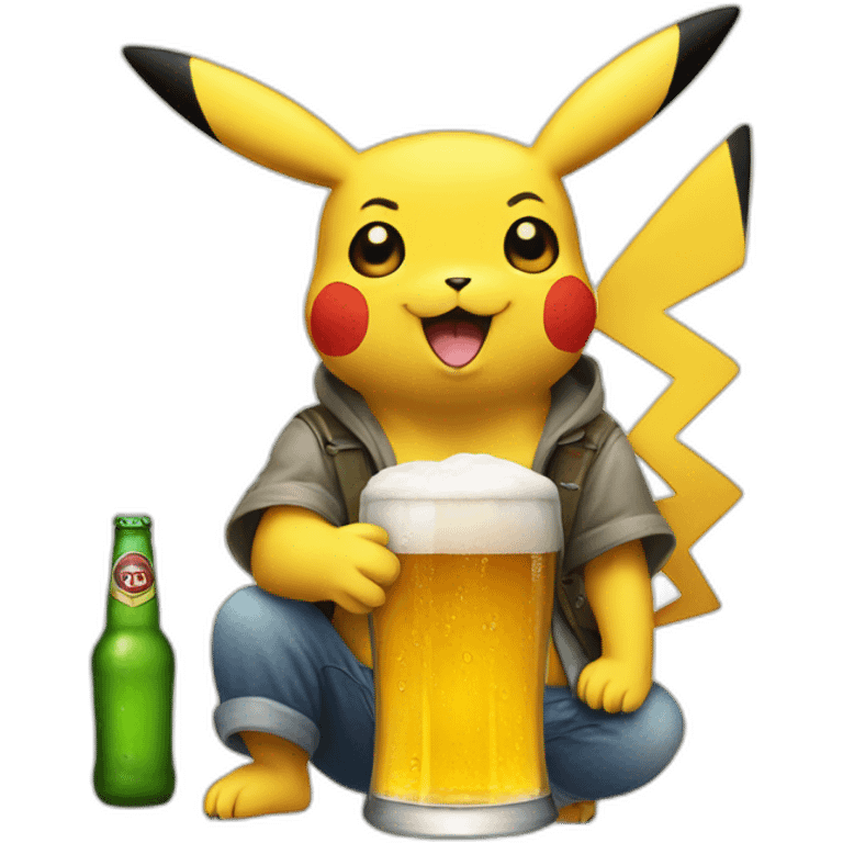 Pikachu drinking a beer emoji