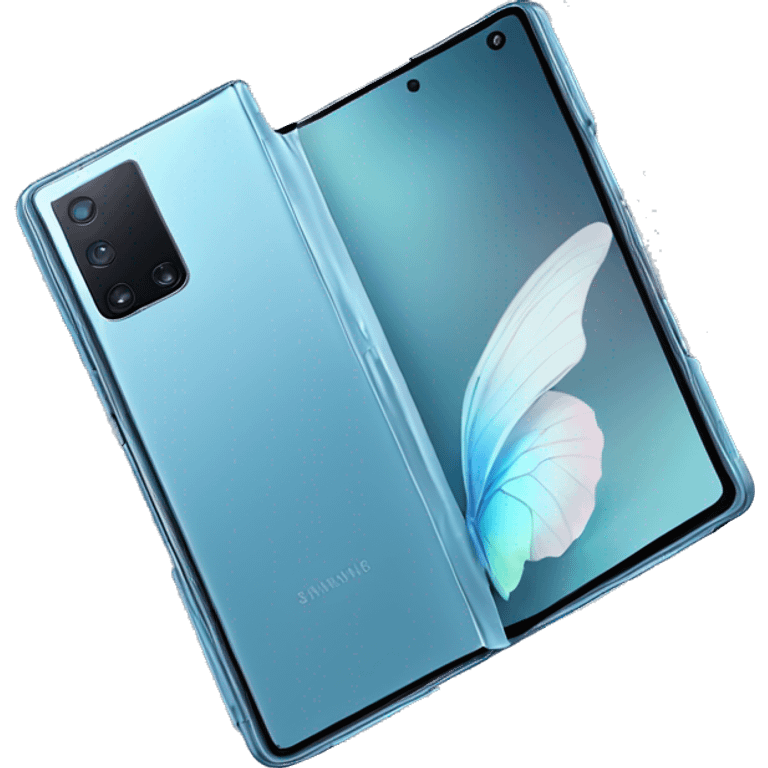 Realistic isolated icy blue samsung galaxy z fold 5 smart phone. emoji