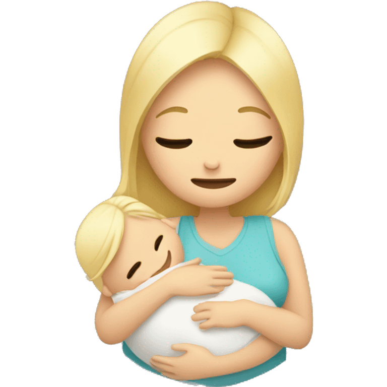 blonde woman hugging her newborn emoji