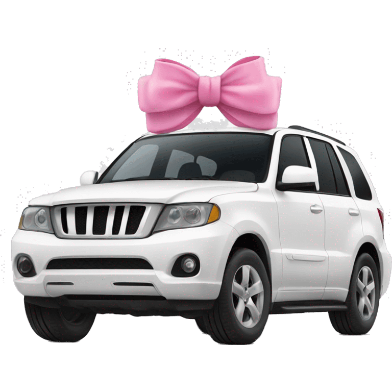 White suv car with pink bow emoji