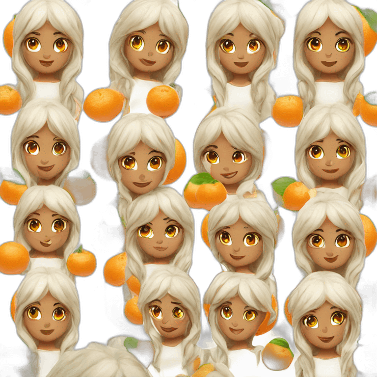 Elfe femme avec cheveux blancs longs et yeux oranges et peaux très claire emoji