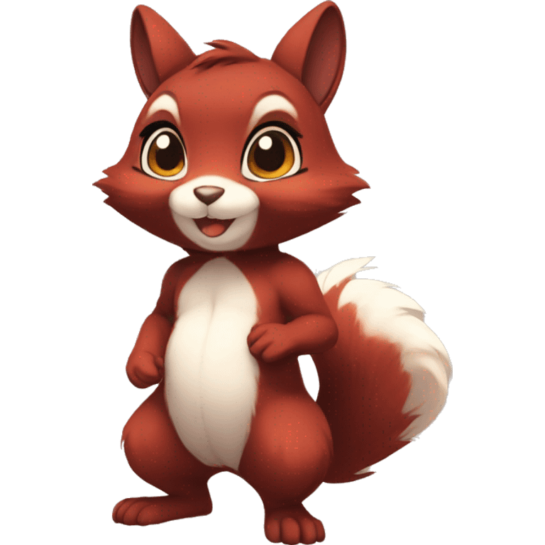 Cute, Chibi, Kemono-style, Anthro, Fur-Sona, Dark-Red, Squirrel-Rabbit-hybrid-Fakémon, full body emoji