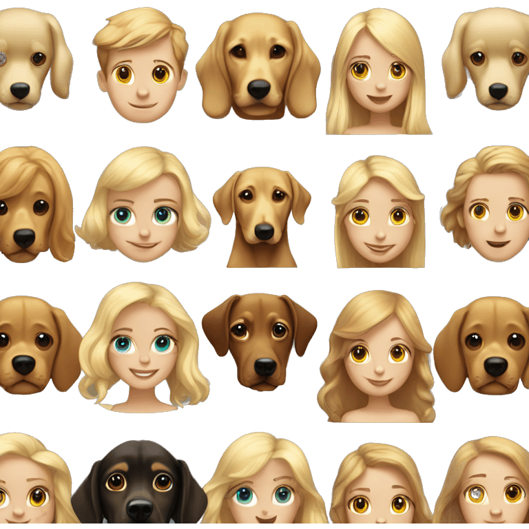 Blonde girl and blonde guy with a dachshund and a golden retriever  emoji