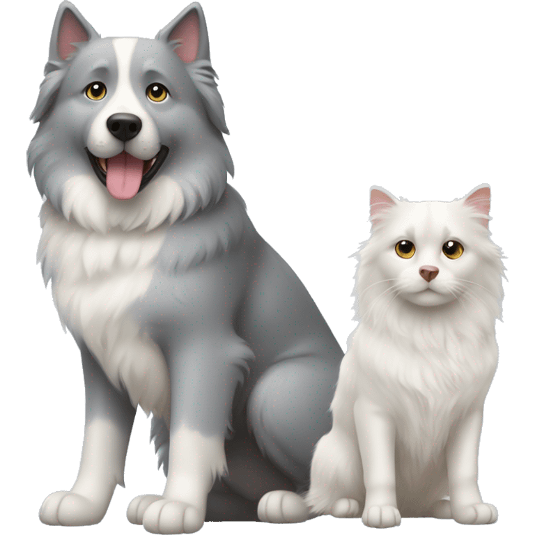 Grey cat and Pyrenees dog emoji