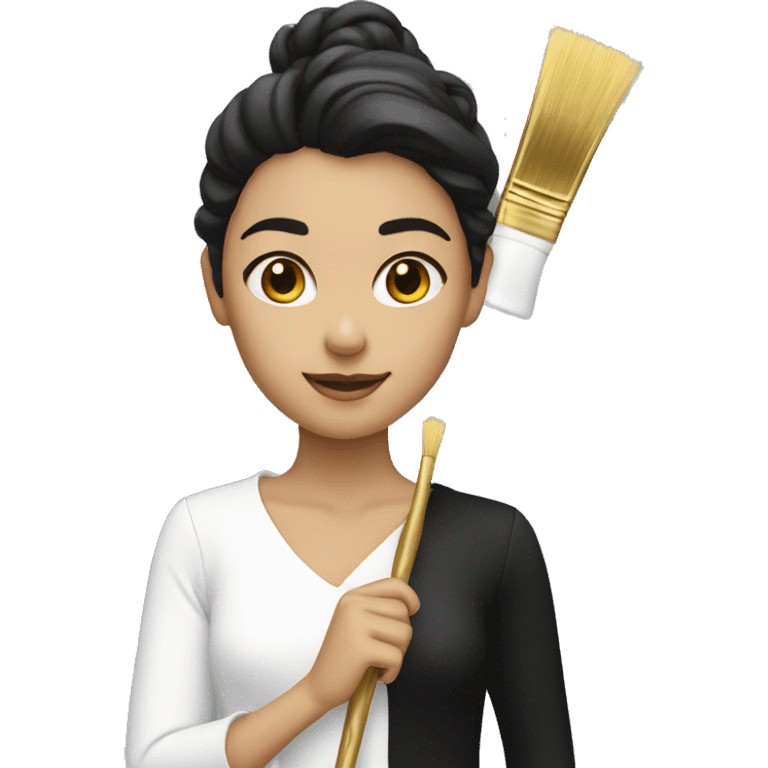 Person girl holding a golden brush in white and black clothing with a straight position and chin up emoji