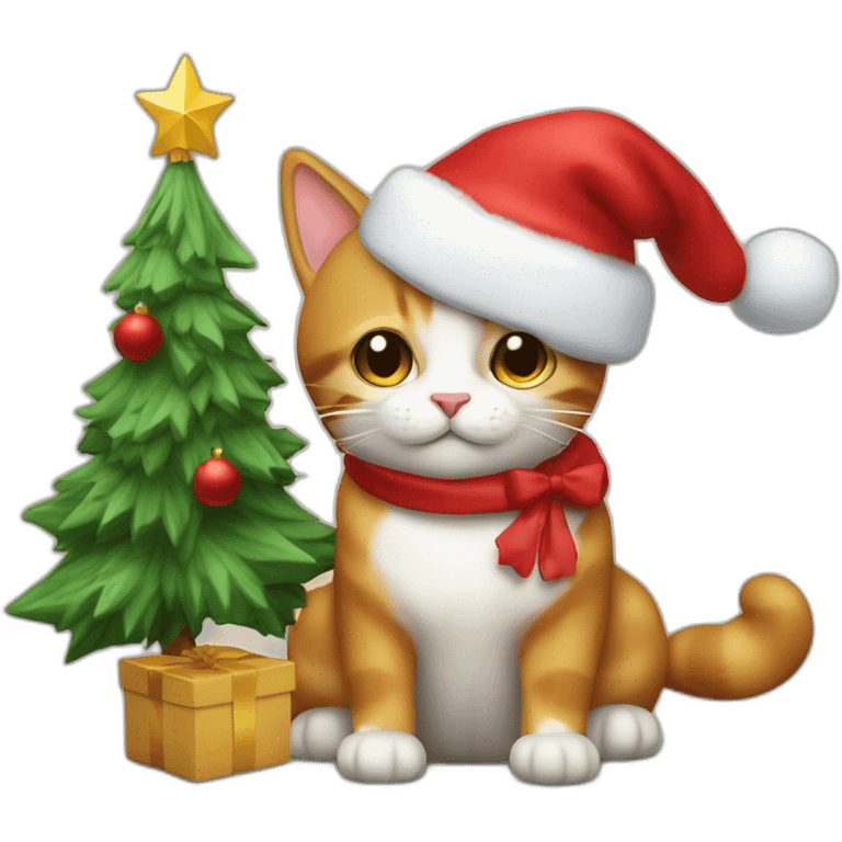 Un sapin de noël avec un chat dedan emoji