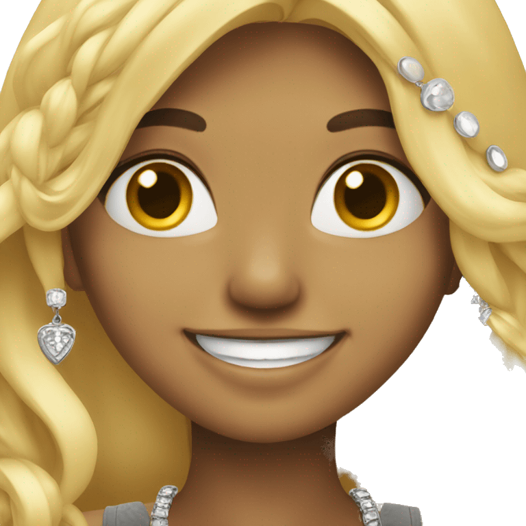 blonde girl with jewelry smile emoji