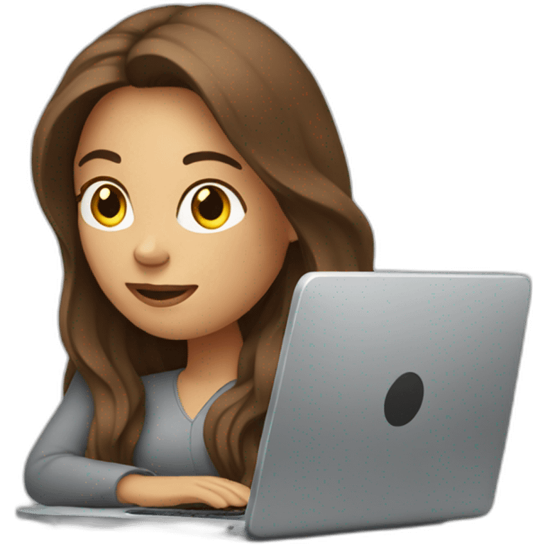 woman with long brown hair, typing on a silver laptop emoji