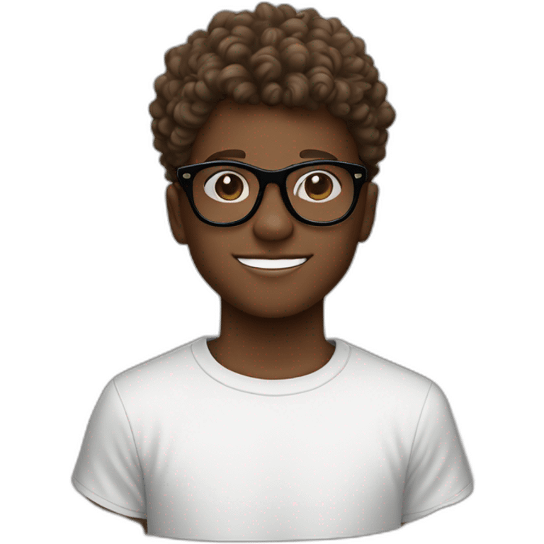 cut Milk chocolate coloured boy wit undercut curly hair and black streetwear glasses emoji