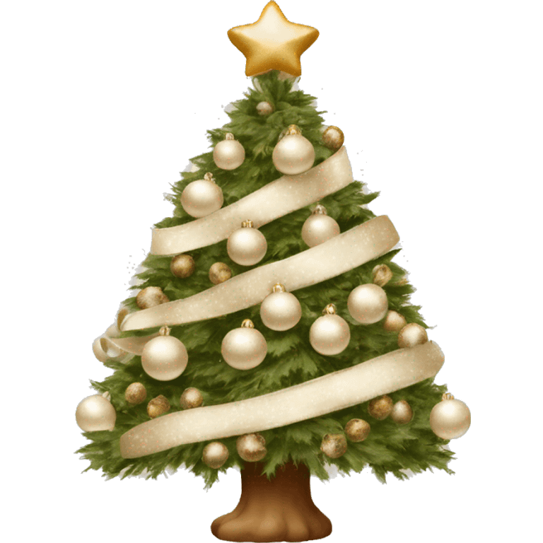 flocked christmas tree with beige and white ornaments and leopard print ribbon  emoji