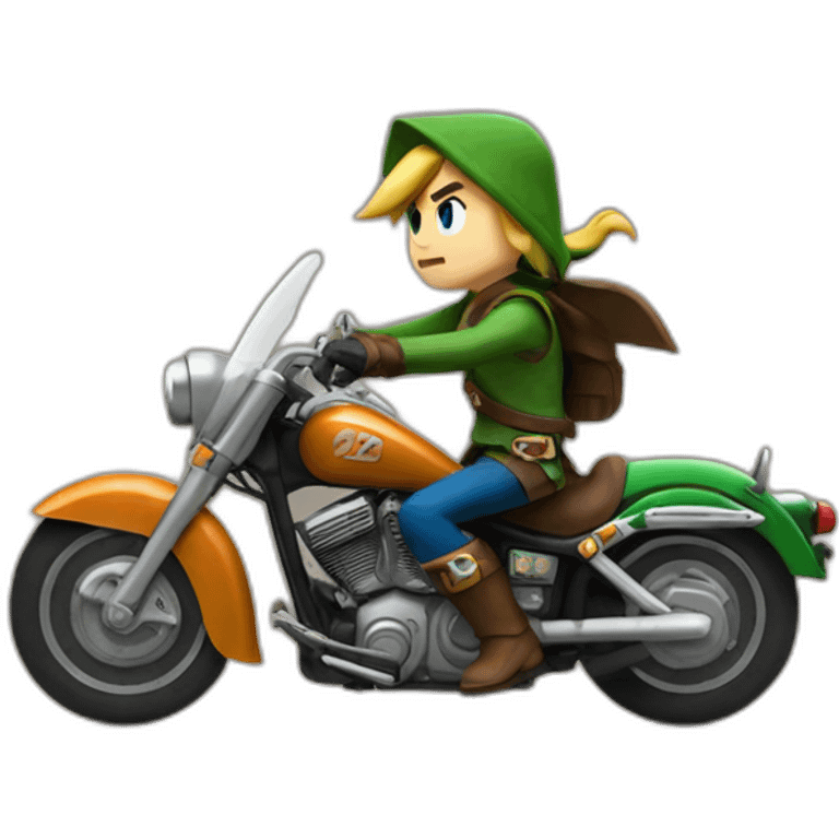 Link from Zelda riding a Harley Davidson emoji