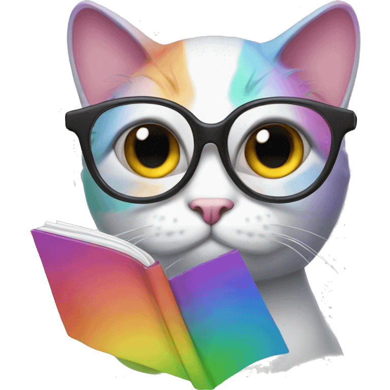 rainbow cat with reading glasses emoji