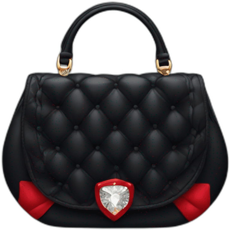 black elegant handbag with red diamond in the center emoji