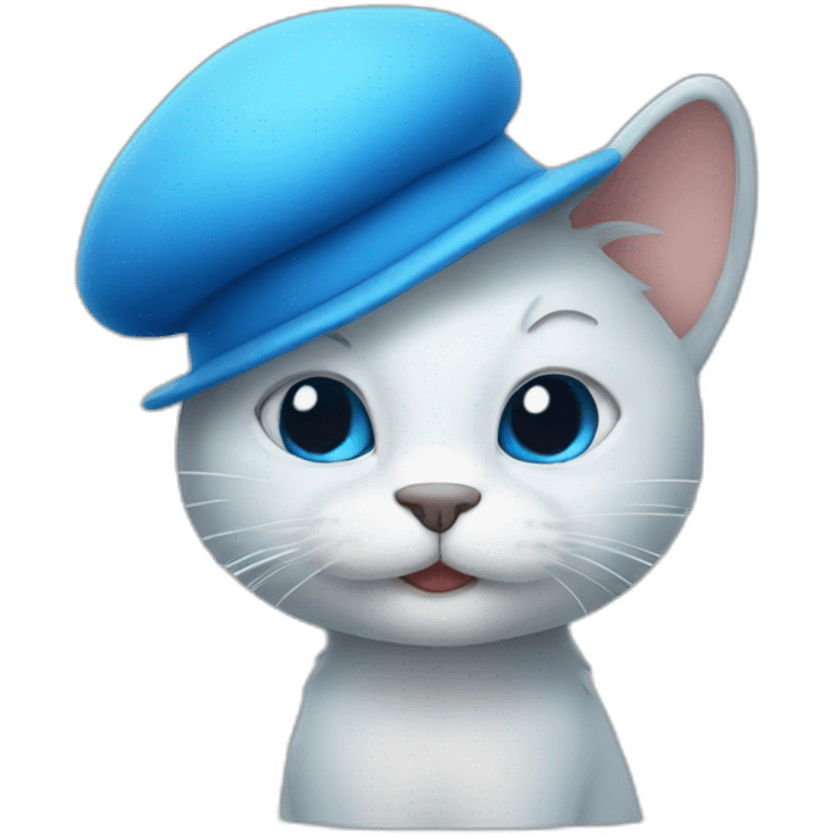 A blue cat that looks like a smurf with a white mushroom hat emoji