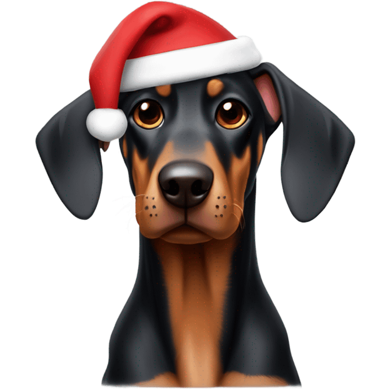 Doberman in a santa hat emoji