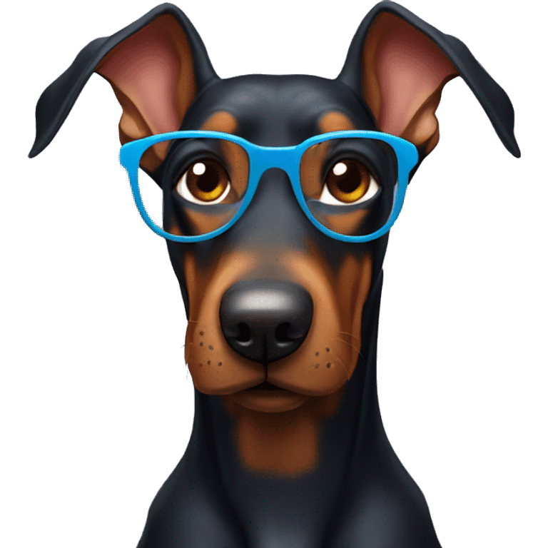 happy doberman with glasses winks emoji