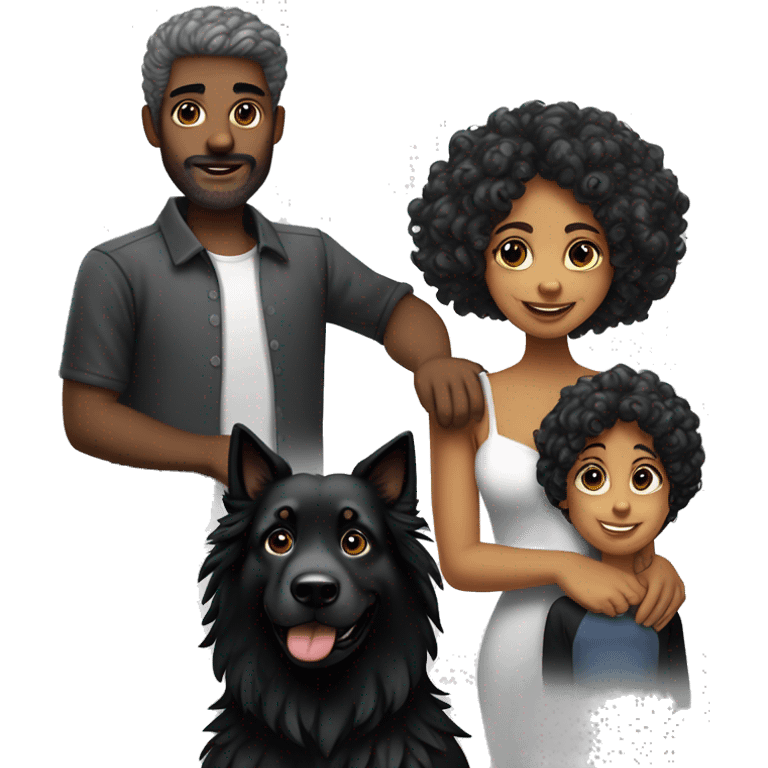 Casal mulher brana e cabelo preto homen negro e cachorro preto tipo lobo emoji