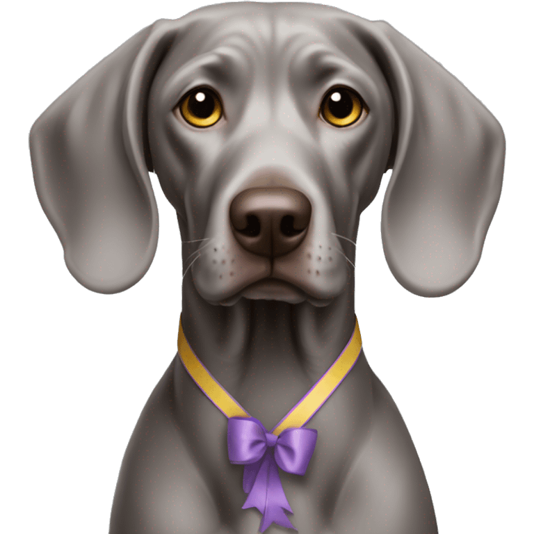 Weimaraner with a tied ribbon on her ears emoji