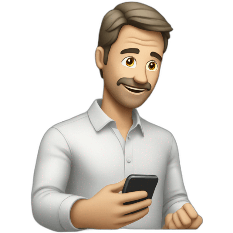 A man talks to his mobile phone sideways emoji