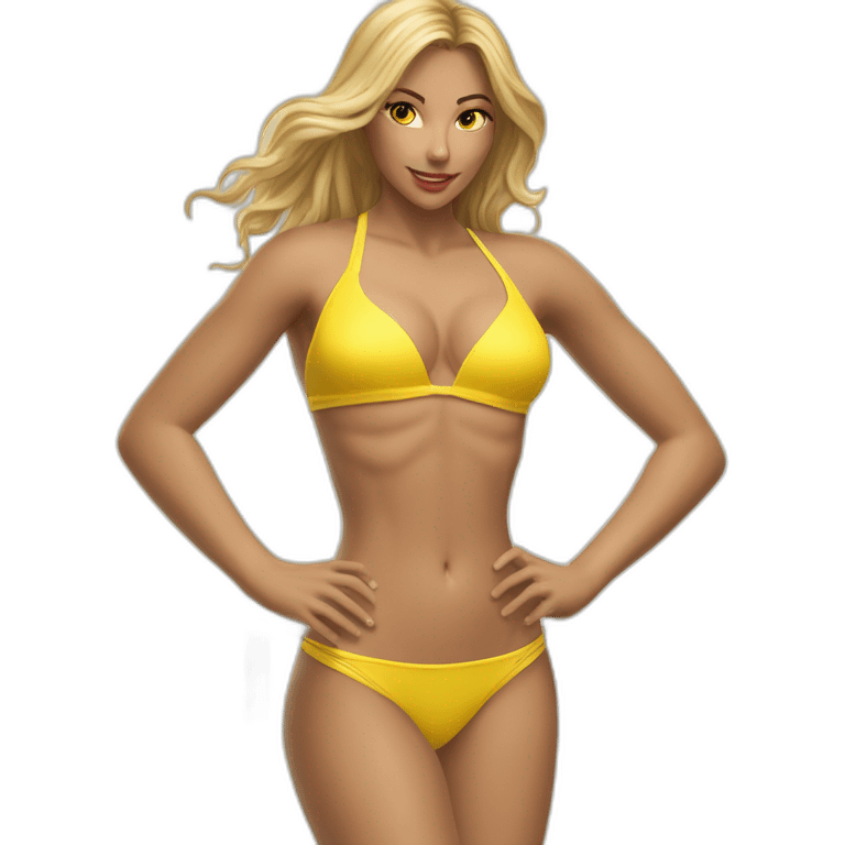 sexy-pose-soft-fit-caucasian-woman-yellow-bikini-(beach-body)-bed-realistic emoji