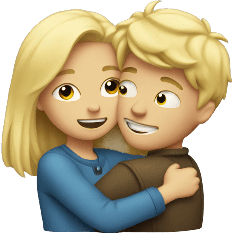 blonde girl and boy hug emoji