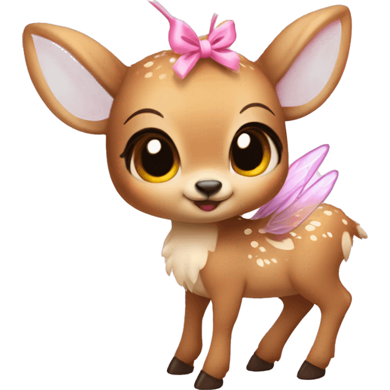 baby deer with fairy wings and a pink bow around its neck  emoji