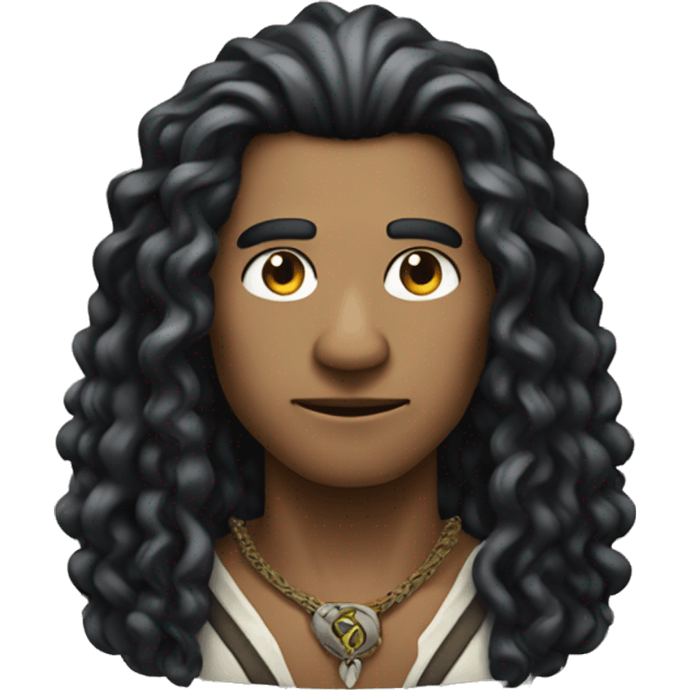 A modern witchdoctor, a male pointed ears with long black curly hair. emoji