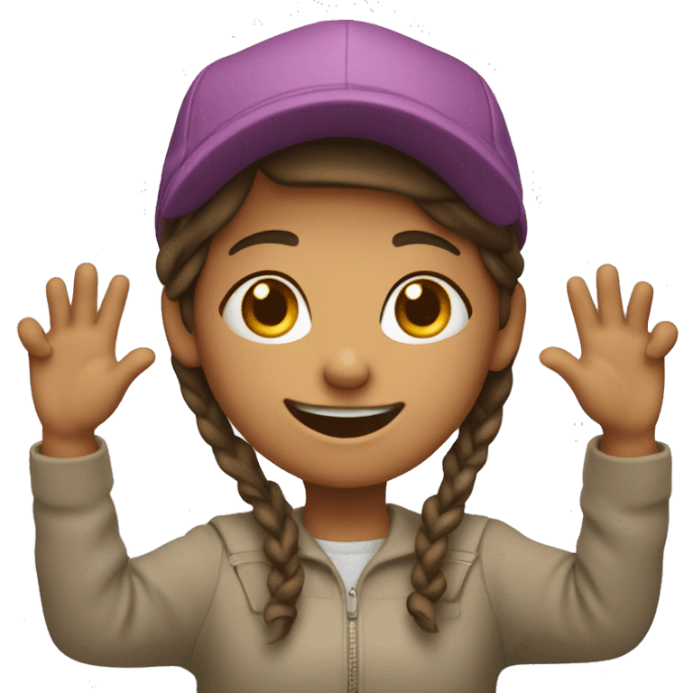 happy girl with cap and hands up emoji