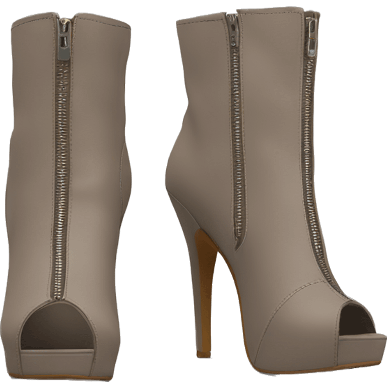 Realistic front view pair of Isolated taupe peep toe zip up bootie boots. emoji