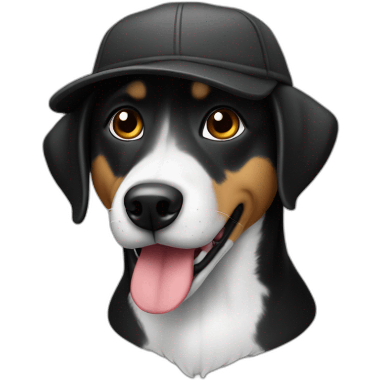 Chien noir avec une casquette emoji